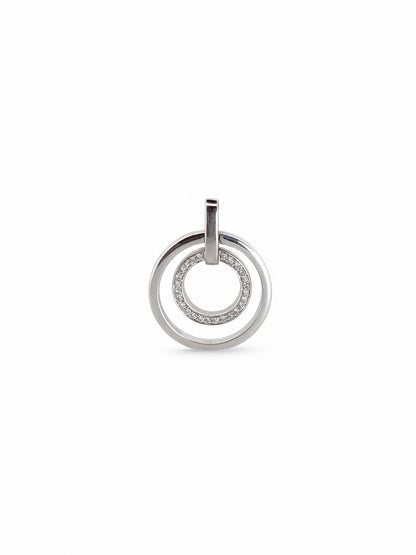 Comprar colgante medalla de oro blanco con dos circulos, uno de ellos lleva 23 diamantes.