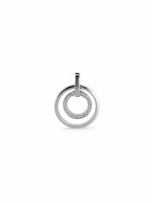 Comprar colgante medalla de oro blanco con dos circulos, uno de ellos lleva 23 diamantes.