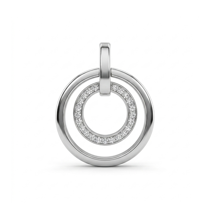 Comprar colgante medalla de oro blanco con dos circulos, uno de ellos lleva 23 diamantes.