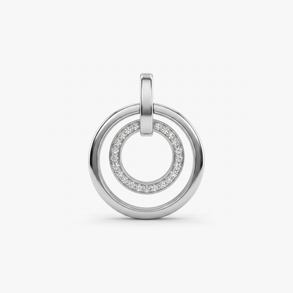 Comprar colgante medalla de oro blanco con dos circulos, con 23 diamantes. Joyas de segunda mano baratas en Barcelona. Envio gratis pieza certificada
