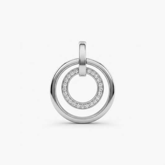 Comprar colgante medalla de oro blanco con dos circulos, con 23 diamantes. Joyas de segunda mano baratas en Barcelona. Envio gratis pieza certificada