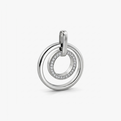 Comprar colgante medalla de oro blanco con dos circulos, con 23 diamantes. Joyas de segunda mano baratas en Barcelona. Envio gratis pieza certificada