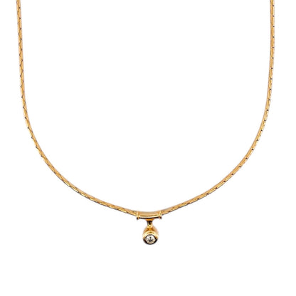Comprar collar semirrígido de oro amarillo de 18kt de 42cm de largo con diamante y cierre tipo mosquetón. Joyas de segunda mano. Joyería Ian'Or.
