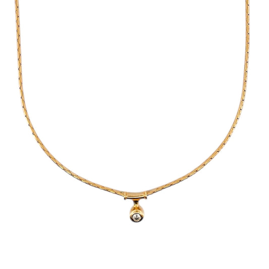 Comprar collar semirrígido de oro amarillo de 18kt de 42cm de largo con diamante y cierre tipo mosquetón. Joyas de segunda mano. Joyería Ian'Or.