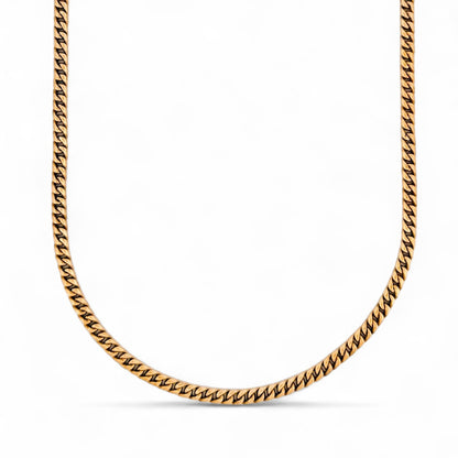 Comprar cadena realizada en oro amarillo de 18kt con cadena barbada tipo cubana plana de 3,80mm de grosor. Joya unisex.  Joyas restauradas. Envío gratis.