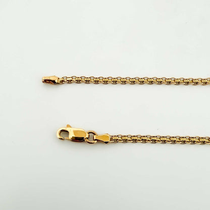 Pulsera no me olvides de oro amarillo de 18kt con cadena Bismark y placa para grabar. Cierre tipo reasa. Pulseras de segunda mano de oro de 18kt en Barcelona.