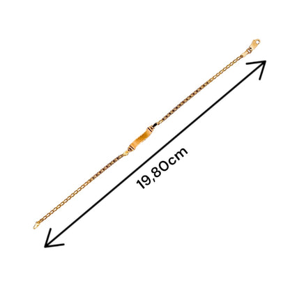 Pulsera no me olvides de oro amarillo de 18kt con cadena Bismark y placa para grabar. Cierre tipo reasa. Pulseras de segunda mano de oro de 18kt en Barcelona.