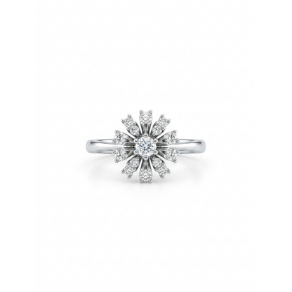 Comprar sortija realizada en oro blanco de 18kt con rosetón de diamantes talla brillante. Rosetón diamantes. joyas únicas de segunda mano. Joyería Ian'Or.