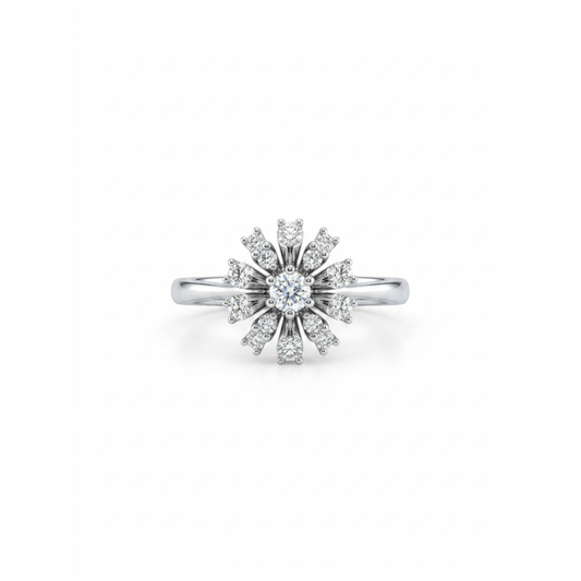 Comprar sortija realizada en oro blanco de 18kt con rosetón de diamantes talla brillante. Rosetón diamantes. joyas únicas de segunda mano. Joyería Ian'Or.