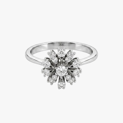Comprar sortija realizada en oro blanco de 18kt con rosetón de diamantes talla brillante. Rosetón diamantes. joyas únicas de segunda mano. Joyería Ian'Or.