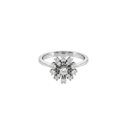 Comprar sortija realizada en oro blanco de 18kt con rosetón de diamantes talla brillante. Rosetón diamantes. joyas únicas de segunda mano. Joyería Ian'Or.