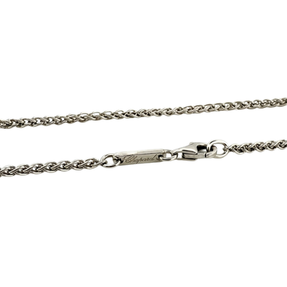 Cadena original de la firma Chopard realizada en oro blanco de 18kt de cordón con eslabones palmera. Joyas Chopard baratas. Cadenas Chopard con envío gratis.