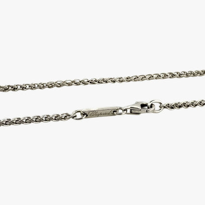 Cadena original de la firma Chopard realizada en oro blanco de 18kt de cordón con eslabones palmera. Joyas Chopard baratas. Cadenas Chopard con envío gratis.