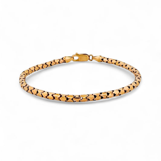 Comprar pulsera semirrígida de oro amarillo de 18kt. Esta pulsera dispone de cierre tipo mosquetón. Joyas de segunda mano en Barcelona. Joyería Ian'Or.