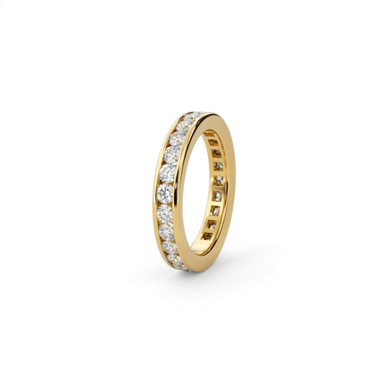 Comprar alianza completa en oro amarillo de 18kt con carril de diamantes talla brillante. Joyas de segunda mano. Joyas con diamantes. Joyería Ian'Or.