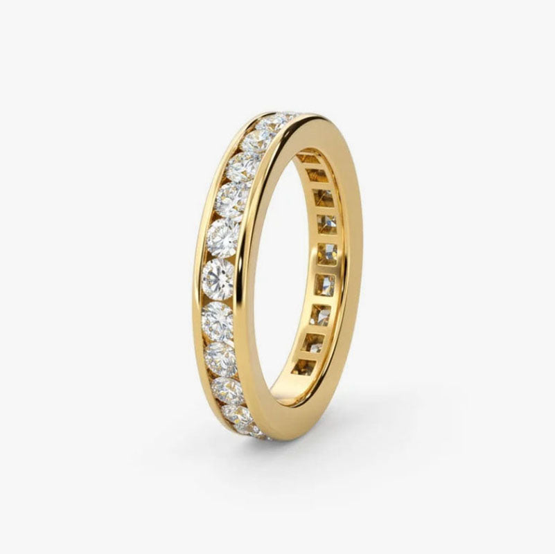 Comprar alianza completa en oro amarillo de 18kt con carril de diamantes talla brillante. Joyas de segunda mano. Joyas con diamantes. Joyería Ian'Or.
