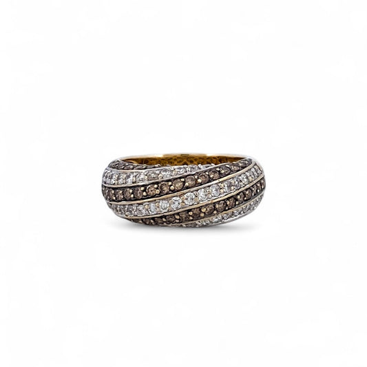 Comprar anillo realizado en oro amarillo de 18kt con diamantes talla brillante blancos y negros. Anillos de segunda mano. Joyería Ian'Or. Envío GRATIS.

