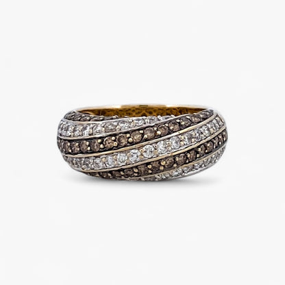 Comprar anillo realizado en oro amarillo de 18kt con diamantes talla brillante blancos y marrones. Anillos de segunda mano. Joyería Ian'Or. Envío GRATIS.