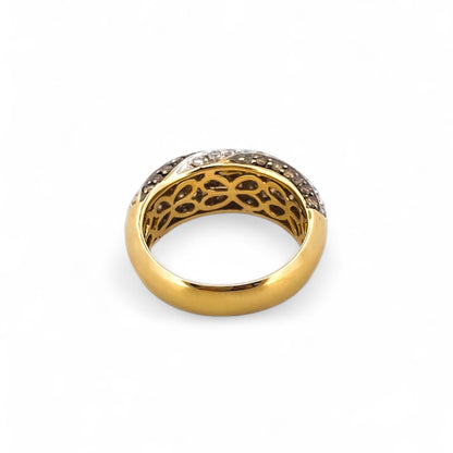 Comprar anillo realizado en oro amarillo de 18kt con diamantes talla brillante blancos y negros. Anillos de segunda mano. Joyería Ian'Or. Envío GRATIS.


