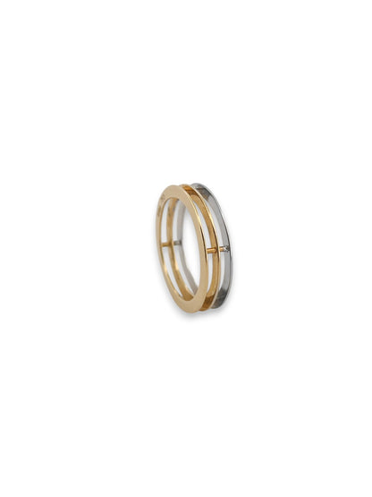 Comprar anillo de tres aros, dos de ellos realizado en oro amarillo de 18kt y el otro realizado en oro blanco. Joyeria Ian Or.