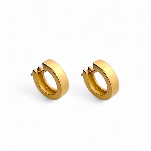 Comprar pendientes aro gruesos de oro amarillo de 18kt de 10mm de diámetro y 4,18mm de grosor. Pendientes cierre tipo criolla. Joyería Ian'Or. Envío gratis. 