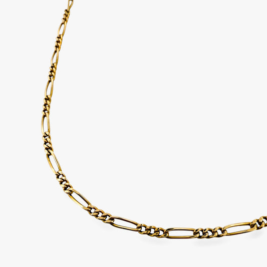 Comprar collar con cadena alterna barbada en oro amarillo de 18kt y cierre de cajón con un brazo de seguridad. Joya unisex. Envío GRATIS. Joyería Ian'Or.