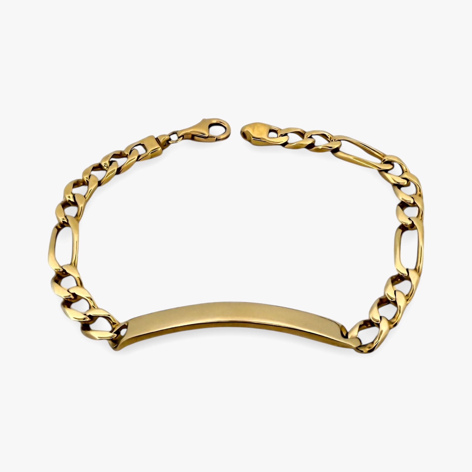 Pulsera no me olvides realizada oro amarillo de 18kt con cadena tipo cubana alterna 3x1 y una placa central. Pulseras de oro 18kt para hombre baratas