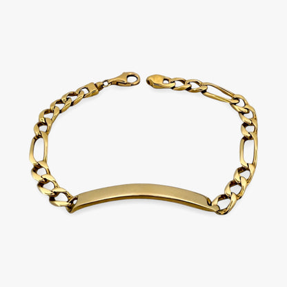 Pulsera no me olvides realizada oro amarillo de 18kt con cadena tipo cubana alterna 3x1 y una placa central. Pulseras de oro 18kt para hombre baratas
