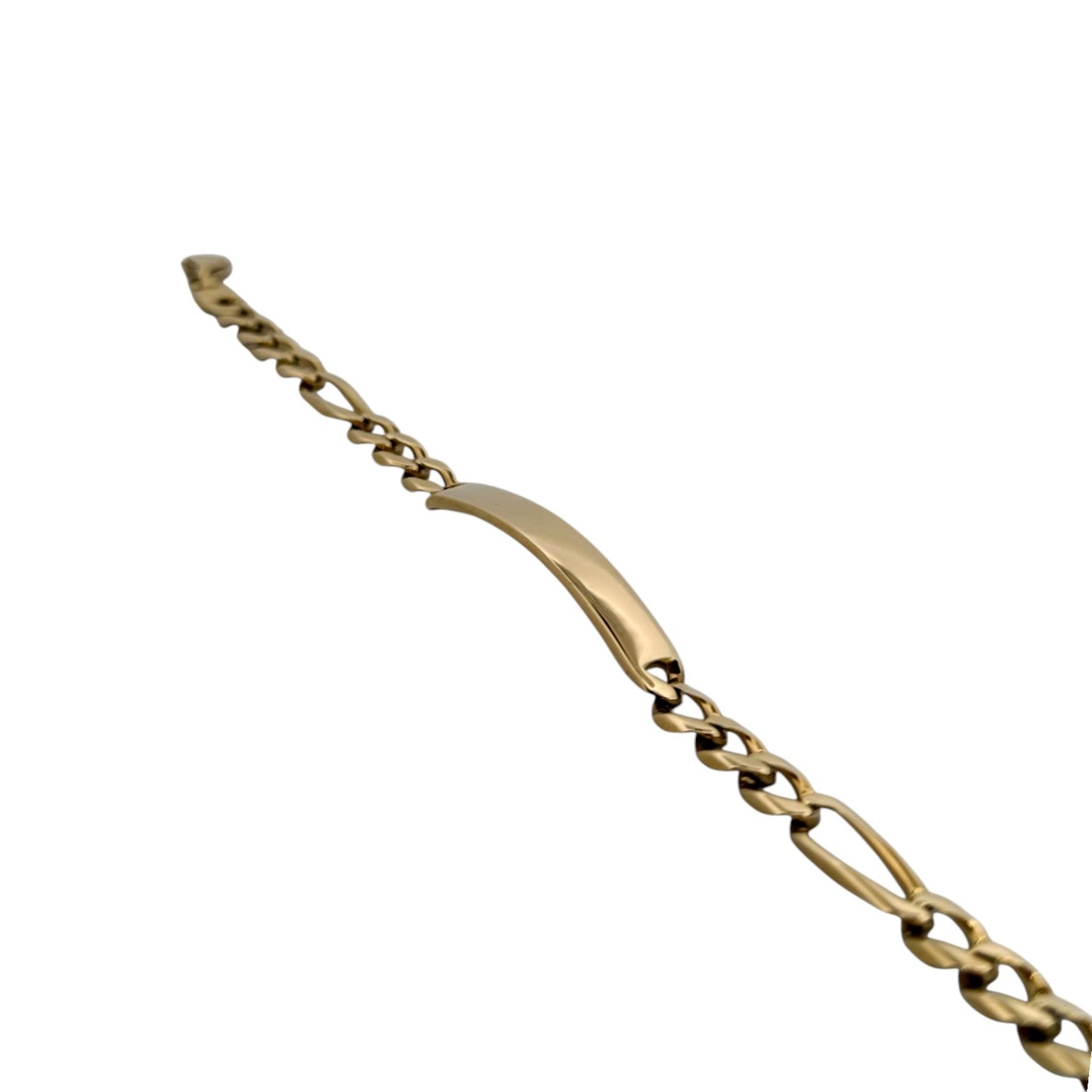 Pulsera no me olvides realizada oro amarillo de 18kt con cadena tipo cubana alterna 3x1 y una placa central. Pulseras de oro 18kt para hombre baratas