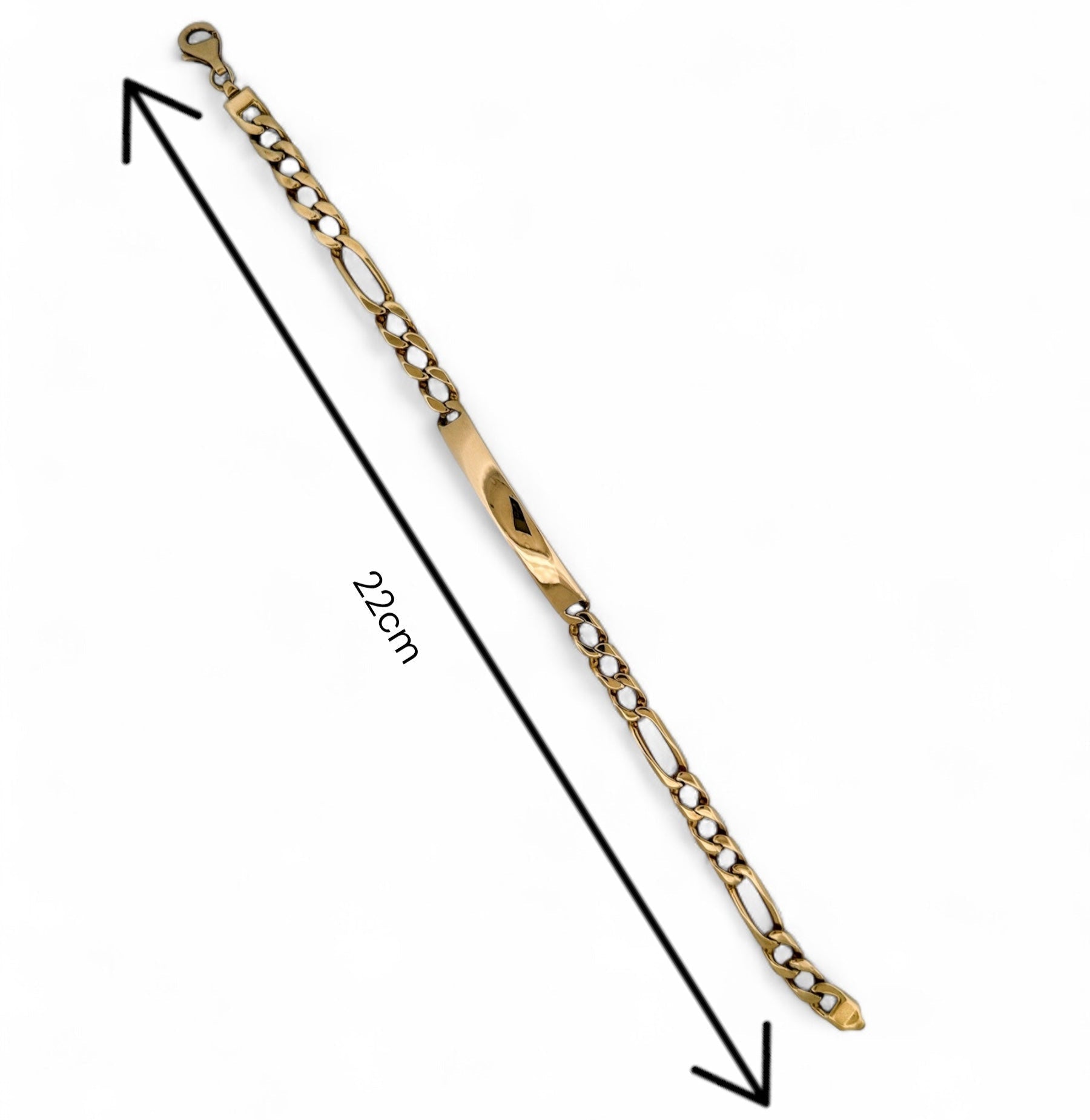 Pulsera no me olvides realizada oro amarillo de 18kt con cadena tipo cubana alterna 3x1 y una placa central. Pulseras de oro 18kt para hombre baratas
