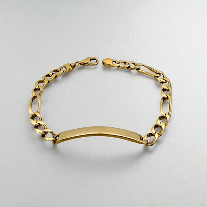 Pulsera no me olvides realizada oro amarillo de 18kt con cadena tipo cubana alterna 3x1 y una placa central. Pulseras de oro 18kt para hombre baratas
