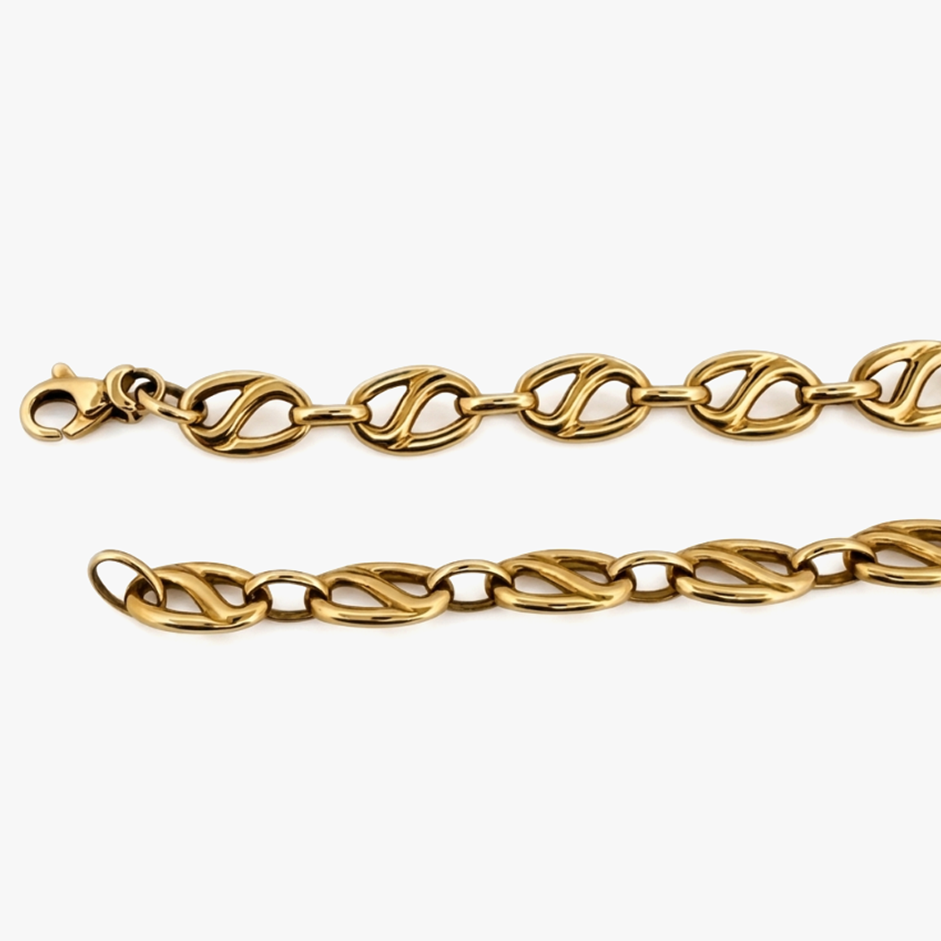 Pulsera oro amarillo de 18kt con cadena eslabones de 6mm y cierre tipo mosquetón. Pulseras de oro 18kt al mejor precio en Barcelona.