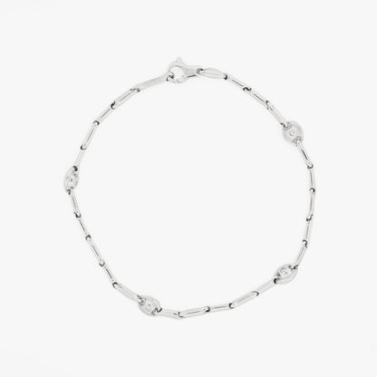 Pulsera semirrígida de oro blanco de 18kt con 8 diamantes talla brillante. Joyas de segunda mano en Barcelona. Joyería Compro Oro Barcelona. Joyas baratas. Joyas Chimento.