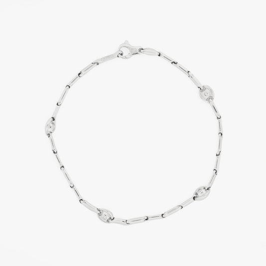 Pulsera semirrígida de oro blanco de 18kt con 8 diamantes talla brillante. Joyas de segunda mano en Barcelona. Joyería Compro Oro Barcelona. Joyas baratas. Joyas Chimento.