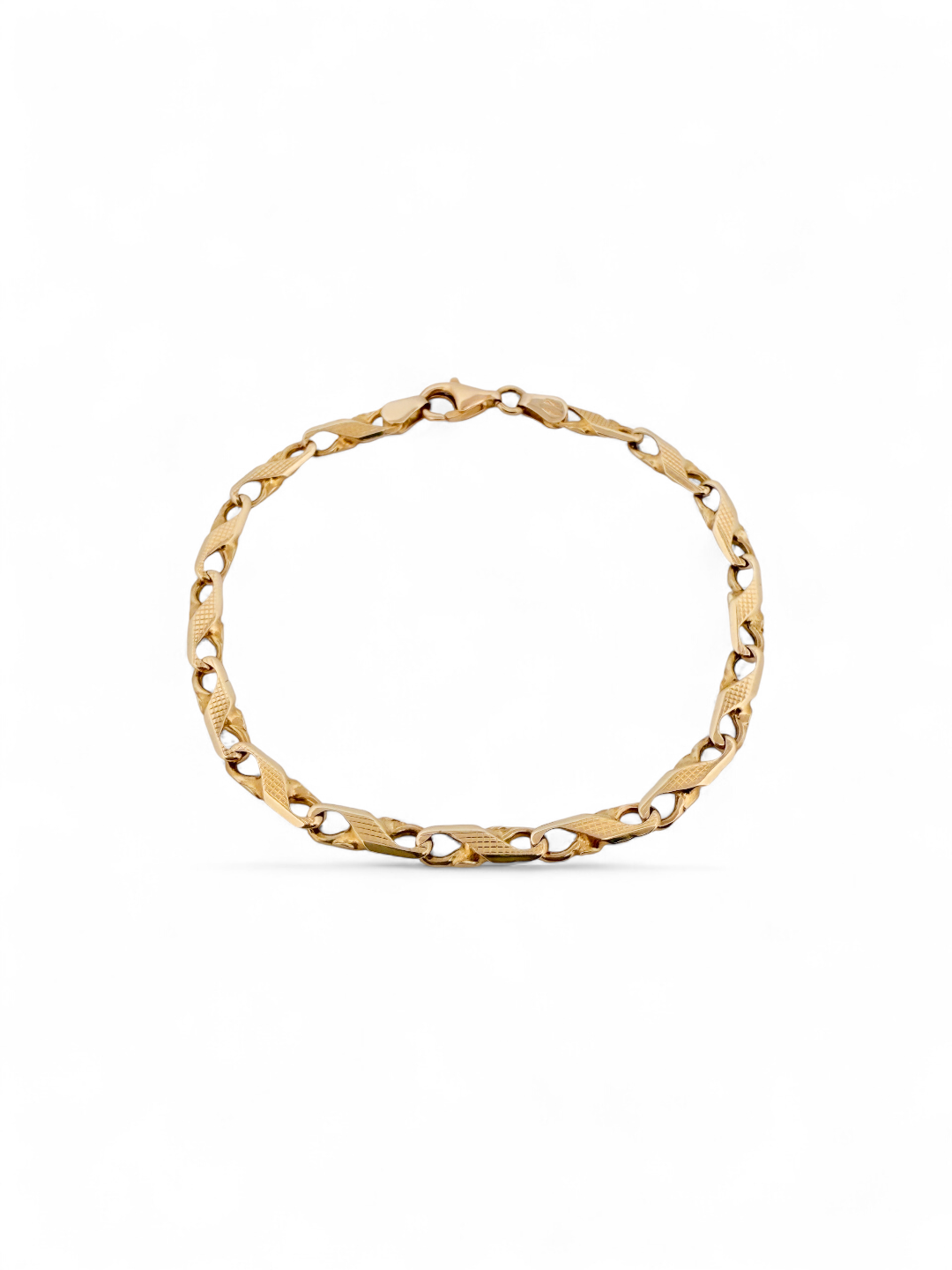 Pulsera oro amarillo de 18kt con eslabones en forma de infinito. Cierre tipo mosquetón.. Comprar pulseras de oro al mejor precio en Barcelona