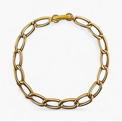 Comprar pulsera de cadena bilbaína en oro amarillo de 18Kt de 21cm de largo con eslabones alargado cierre mosquetón. Pieza certificada y envío gratuito