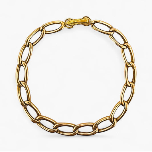 Comprar pulsera de cadena bilbaína en oro amarillo de 18Kt de 21cm de largo con eslabones alargado cierre mosquetón. Pieza certificada y envío gratuito