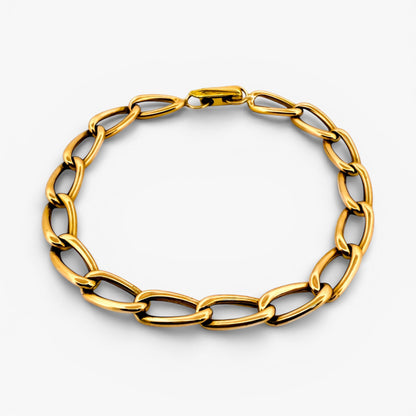 Comprar pulsera de cadena bilbaína en oro amarillo de 18Kt de 21cm de largo con eslabones alargado cierre mosquetón. Pieza certificada y envío gratuito