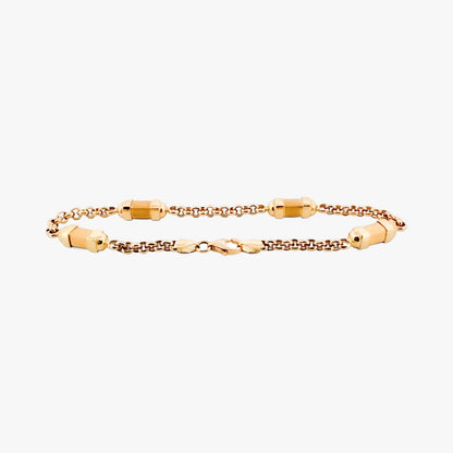 Pulsera oro amarillo de 18kt con cadena tipo rolo y 4 barriles alternos. La pulsera mide 20cm y 4,80mm de grosor. Pieza certificada y envío gratuito