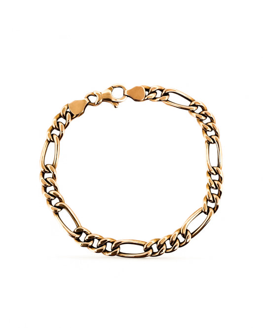 Pulsera oro amarillo de 18kt con cadena alterna tipo cartier. La cadena mide 19,5cm hace 11mm de grosor. Cierre tipo mosquetón.