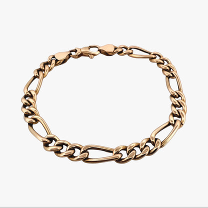 Pulsera oro amarillo de 18kt con cadena alterna. La cadena mide 19,5cm hace 11mm de grosor. Cierre tipo mosquetón.