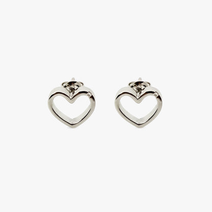 Comprar pendientes de oro blanco de 18kt con forma corazón con detalle de brillante, cierre presion. Joyas segunda mano. Envío gratis. Ian'Or.