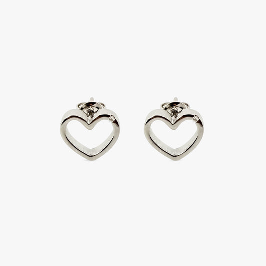 Comprar pendientes de oro blanco de 18kt con forma corazón con detalle de brillante, cierre presion. Joyas segunda mano. Envío gratis. Ian'Or.