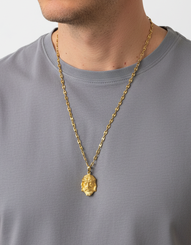 Comprar Colgante medalla con la cara de Cristo realizado en oro amarillo de 18kt. Joyas religiosas de oro 18kt baratas