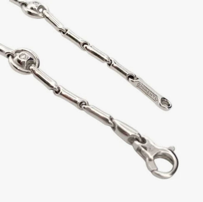 Collar de la firma italiana Chimento con cadena semirrígida oro blanco de 18kt con 14 diamantes talla brillante intercalados. Joyas de segunda mano alta gama. Joyería Compro Oro Barcelona. Joyas baratas.