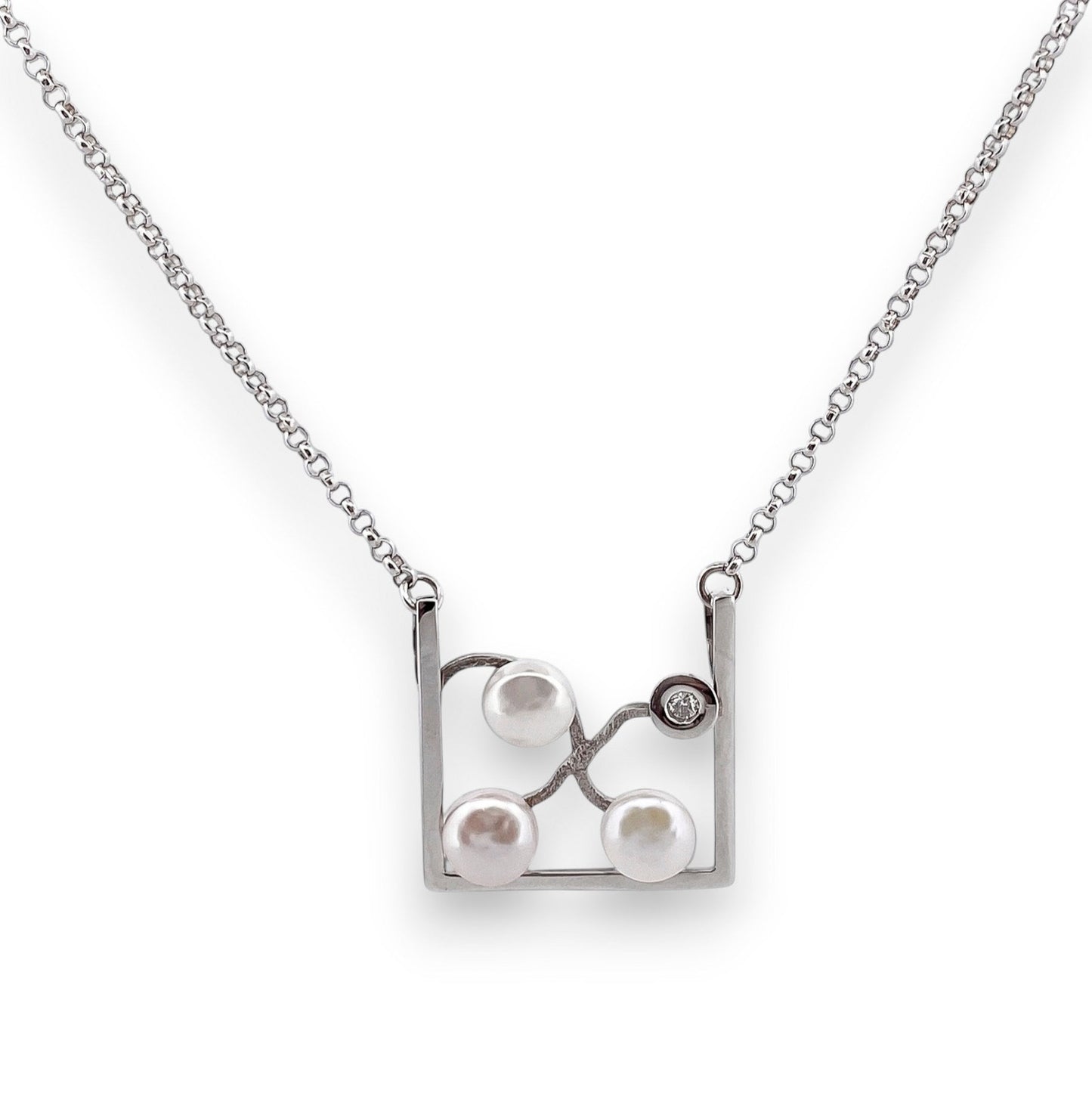 Collar oro blanco 18kt diamante y perlas - 25644C