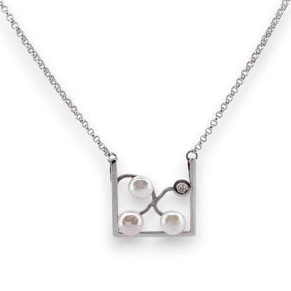 Collar oro blanco 18kt diamante y perlas - 25644C