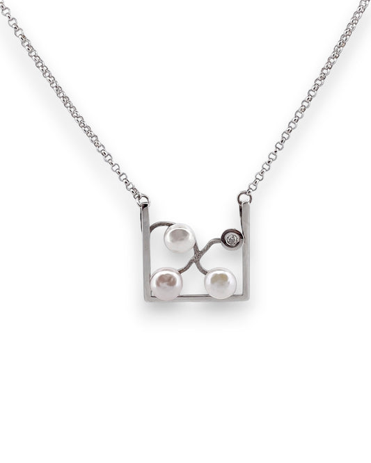 25644C - Collar oro blanco 18kt diamante y perlas