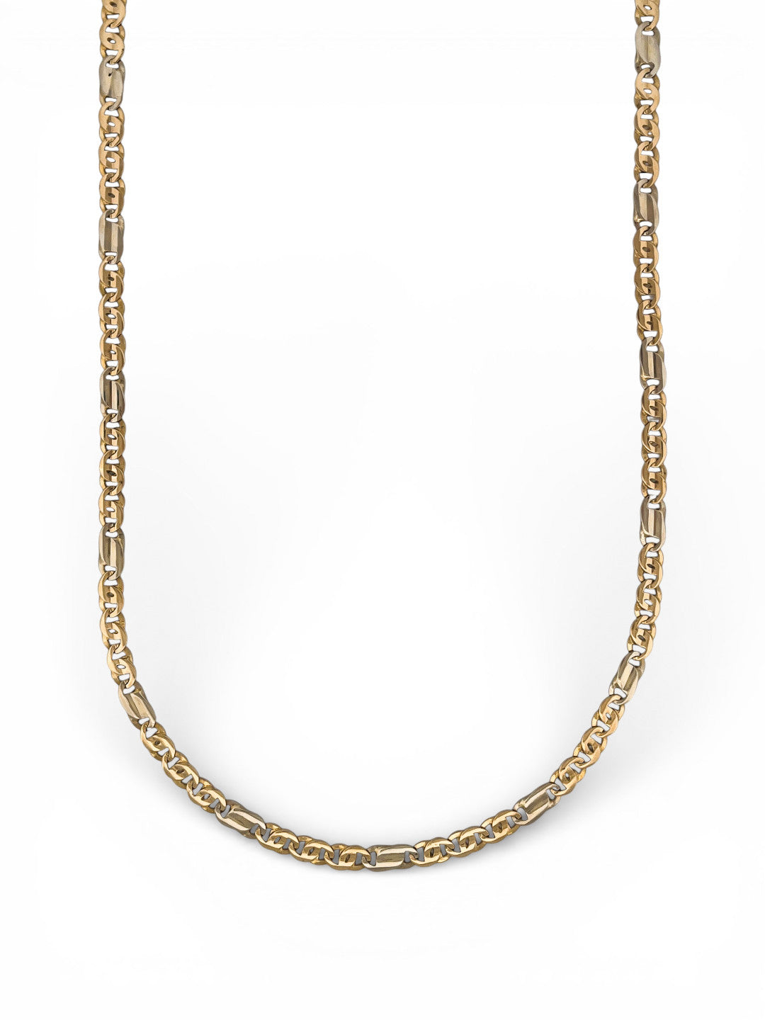 Comprar collar cadena eslabones ojo de lince, intercalando oro amarillo de 18kt y oro blanco y cierre tipo mosquetón. Joyería Ian'Or.