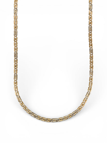 Comprar collar cadena eslabones ojo de lince, intercalando oro amarillo de 18kt y oro blanco y cierre tipo mosquetón. Joyería Ian'Or.